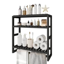 FORGEVIO Bathroom Shelf Storage Adjustable Bamboo shelf 3-Tiered in Black - thumbnail 3