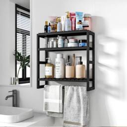 FORGEVIO Bathroom Shelf Storage Adjustable Bamboo shelf 3-Tiered in Black - thumbnail 5