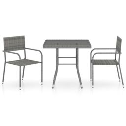 Berkfield Home 3 Piece Garden Dining Set Poly Rattan Anthracite & Grey - thumbnail 2