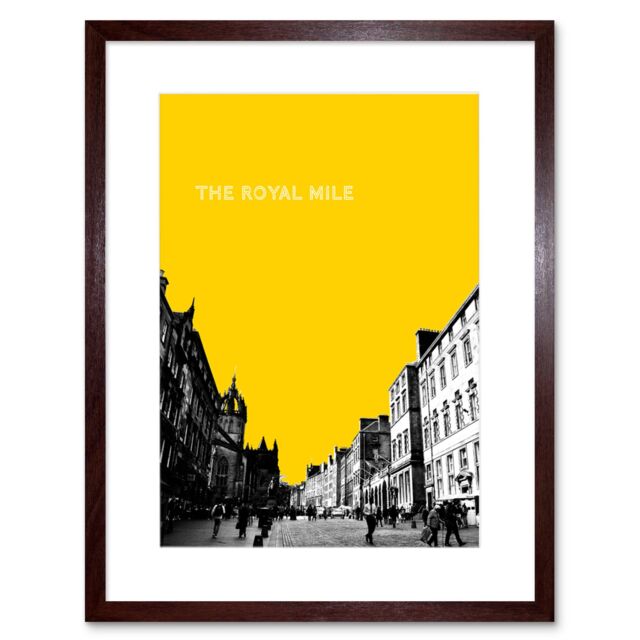 "Artery8 Wall Art Print Royal Mile Edinburgh Scotland Famous Street Yellow Framed Art in Brown - Size: W7"" x H9""" - image 1