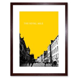 "Artery8 Wall Art Print Royal Mile Edinburgh Scotland Famous Street Yellow Framed Art in Brown - Size: W7"" x H9""" - thumbnail 1