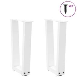 Berkfield Home Dining Table Legs V-Shape 2 pcs White 38x(42-43.3) cm Steel - thumbnail 3