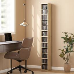 HOMCOM Set of 2 CD Storage Units DVD Shelf with Adjustable Shelves in Light Oak - thumbnail 1