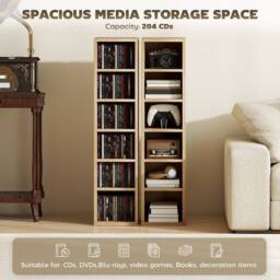 HOMCOM Set of 2 CD Storage Units DVD Shelf with Adjustable Shelves in Light Oak - thumbnail 4