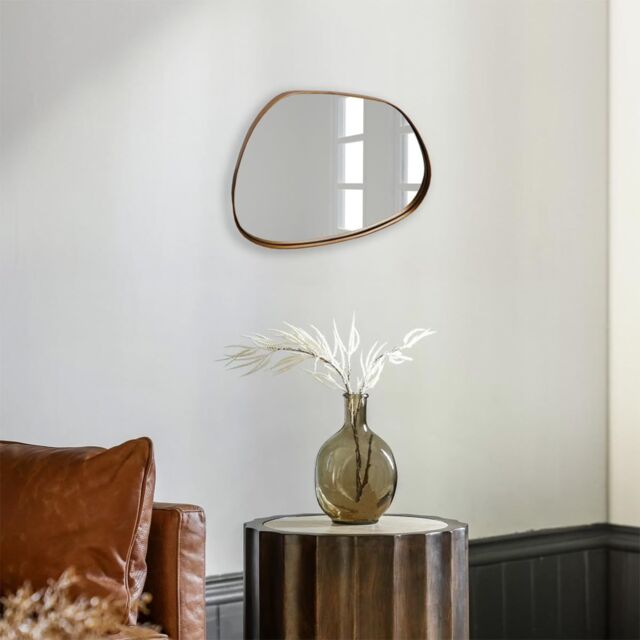 Agenzia 14 Modern Small Gold Pebble Metal Wall Mirror 28 x 36cm - Size: 28 x 36 cm - image 1