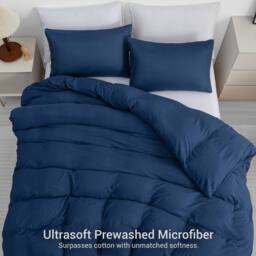 Pamposh Pre Washed Microfibre Duvet Cover Sets Reversible Quilt Covers in Navy - Size: Double - thumbnail 3