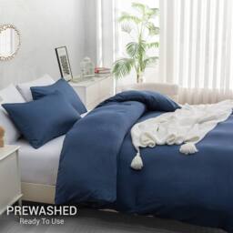 Pamposh Pre Washed Microfibre Duvet Cover Sets Reversible Quilt Covers in Navy - Size: Double - thumbnail 4