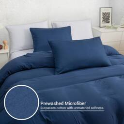 Pamposh Pre Washed Microfibre Duvet Cover Sets Reversible Quilt Covers in Navy - Size: Double - thumbnail 5