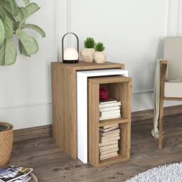 BIMOSSA 3-in-1 Nesting Coffee Table Set Modern Rectangular Coffee Tables & Side Tables for Living Room - Space-Saving Versatile Design (Fika, White) - thumbnail 2