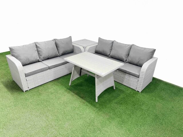 Fimous Rattan High Back Lounge Sofa Set with 3 Seater Sofa Side Table in Light Grey - image 1