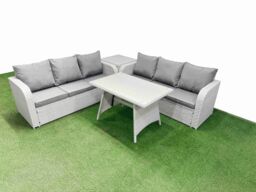 Fimous Rattan High Back Lounge Sofa Set with 3 Seater Sofa Side Table in Light Grey - thumbnail 2
