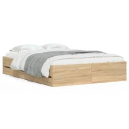Berkfield Home Modern Bed Frame w/Drawers Frame Sonoma Oak 120x190 cm Small Double in Light Tan - thumbnail 3