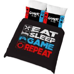 Floso Eat Sleep Game Repeat Reversible Duvet Set in True Black - Size: Double - thumbnail 4