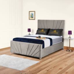 "UK Bed Furniture Sunrise Upholstered Gas Lift Storage Bed With 48"" Headboard in Light Beige - Size: Single" - thumbnail 1