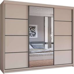MN Furniture Pearl Contemporary 3 Door Wardrobe with Mirror Finish 250 cm x 217cm in Cream - thumbnail 2
