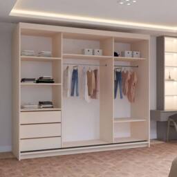 MN Furniture Pearl Contemporary 3 Door Wardrobe with Mirror Finish 250 cm x 217cm in Cream - thumbnail 4