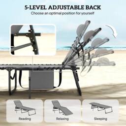 OUTSUNNY Folding Sun Loungers with 5-Level Back, Cup Holder in Grey - Size: 190 cm x 60 cm - thumbnail 4