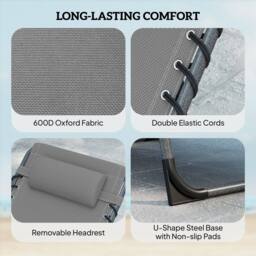 OUTSUNNY Folding Sun Loungers with 5-Level Back, Cup Holder in Grey - Size: 190 cm x 60 cm - thumbnail 5