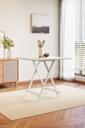 Living and Home 3pcs Set of 80cm Foldable Table & 2 Dining Chairs Set Kitchen Furniture Dining Set for Indoor Outdoor Champing in White - thumbnail 3
