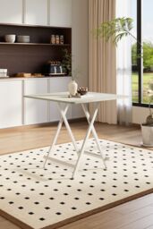 Living and Home 3pcs Set of 80cm Foldable Table & 2 Dining Chairs Set Kitchen Furniture Dining Set for Indoor Outdoor Champing in White - thumbnail 2
