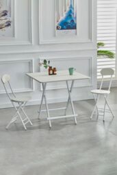 Living and Home 3pcs Set of 80cm Foldable Table & 2 Dining Chairs Set Kitchen Furniture Dining Set for Indoor Outdoor Champing in White