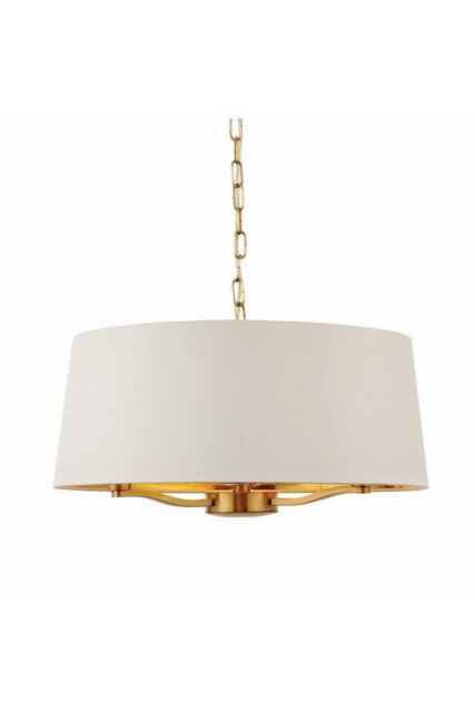 Netlighting Harvey 3 Light Ceiling Pendant Satin Brushed Gold Vintage White Silk Effect E14 - image 1