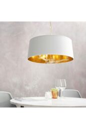 Netlighting Harvey 3 Light Ceiling Pendant Satin Brushed Gold Vintage White Silk Effect E14 - thumbnail 2