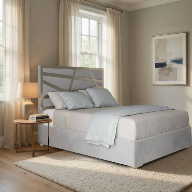 Casani Enborne Upholstered Soft Velvet Grey Metal Designer Bed Frame - Size: Double - image 1