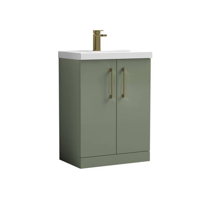Balterley Contemporary Floor Standing 2-Door Vanity Basin, Satin Green, 600mm in Green - image 1