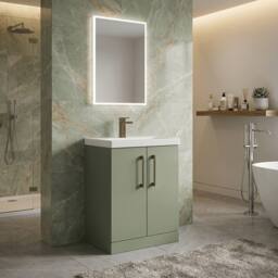 Balterley Contemporary Floor Standing 2-Door Vanity Basin, Satin Green, 600mm in Green - thumbnail 3