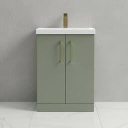 Balterley Contemporary Floor Standing 2-Door Vanity Basin, Satin Green, 600mm in Green - thumbnail 6