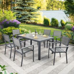 Home Garden Direct Python - Garden Dining Set - Patio Table & 6 Chairs in Grey - thumbnail 1