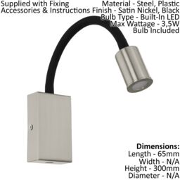 Loops Wall Light Colour Satin Nickel Black Steel & Plasic Bulb LED 3.5W Included in Metallics - thumbnail 2