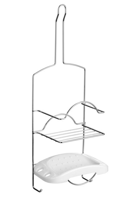 Orsina Contemporary 2 Tier White Shower Caddy, Chrome Finish Metal Bathroom Caddy, Wall Hanging Shower Shelf in Silver - image 1
