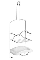 Orsina Contemporary 2 Tier White Shower Caddy, Chrome Finish Metal Bathroom Caddy, Wall Hanging Shower Shelf in Silver
