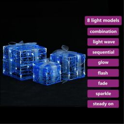 Berkfield Home Decorative Acrylic Christmas Gift Boxes 3 pcs Cold White in Blue - thumbnail 3