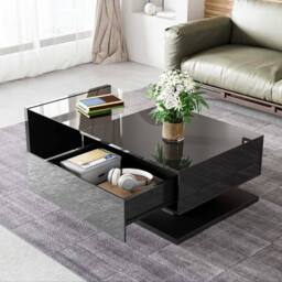 STILVORA Coffee Table with LED Storage & Glass Top Black - thumbnail 7