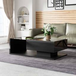 STILVORA Coffee Table with LED Storage & Glass Top Black - thumbnail 8