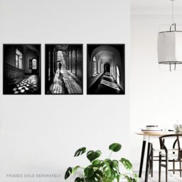 Artery8 Wall Art Print Set of 3 Shadows & Light Black & White Photographs Geometric Patterns Atmospheric Corridors Living Room Poster s Pack - thumbnail 3