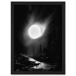 Artery8 Wall Art Print Solar Flares Dramatic Fantasy Landscape Black & White Surreal Hades Underworld Artwork Framed A4 - thumbnail 1