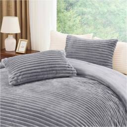 GAVENO CAVAILIA Osum Ribbed Duvet Cover Set in Grey - Size: King - thumbnail 3