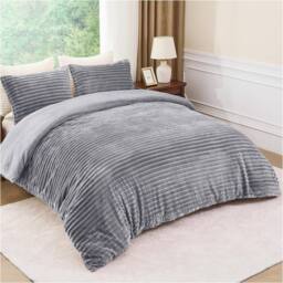 GAVENO CAVAILIA Osum Ribbed Duvet Cover Set in Grey - Size: King - thumbnail 2