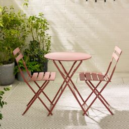 FurnitureboxUK Cabo 2 Seater Metal Bistro Set with Round Table in Dusty Pink - thumbnail 2