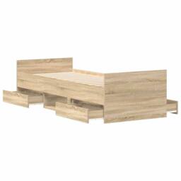 Berkfield Home Durable Bed Frame with Headboard & Footboard Sonoma Oak 90x200 cm in Brown - thumbnail 5