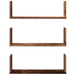 Berkfield Home Wall Shelves 3 pcs Old Wood 58x18x18 cm Engineered Wood in Brown - Size: 58 x 18 x 18 cm - thumbnail 4