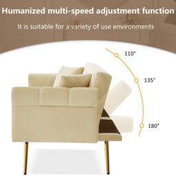 Merax Two Seater Velvet Sofa Bed with Adjustable Backrest in Beige - thumbnail 3
