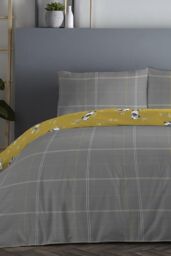 Fusion 'Panda' Playful Panda & Check Patterned Duvet Cover Set in Yellow - Size: King - thumbnail 3