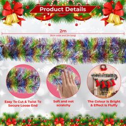 Neel Blue Christmas Tinsel Garland Shiny Metallic Fine Foil Xmas Tree Garland, 2m - thumbnail 2