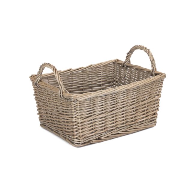 Red Hamper Wicker Antique Wash Finish Handled Unlined Storage Basket in Brown - Size: Medium - image 1