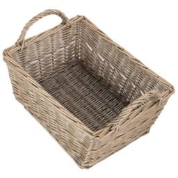 Red Hamper Wicker Antique Wash Finish Handled Unlined Storage Basket in Brown - Size: Medium - thumbnail 3